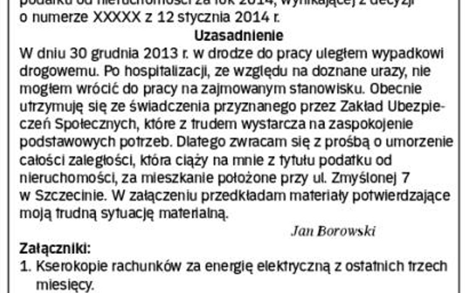 WZÓR wniosku o umorzenie zaległości podatkowych: