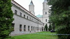 Miejsce ataku nożownika na terenie Jarosławskiego Opactwa przy ulicy Benedyktyńskiej w Jarosławiu