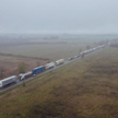 A line of trucks near the border crossing between Ukraine and Slovakia