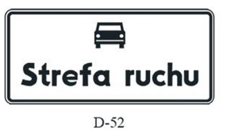Znak D52 - na tak oznaczonych terenach obowiązuje kodeks drogowy i taryfikator mandatów oraz punktów