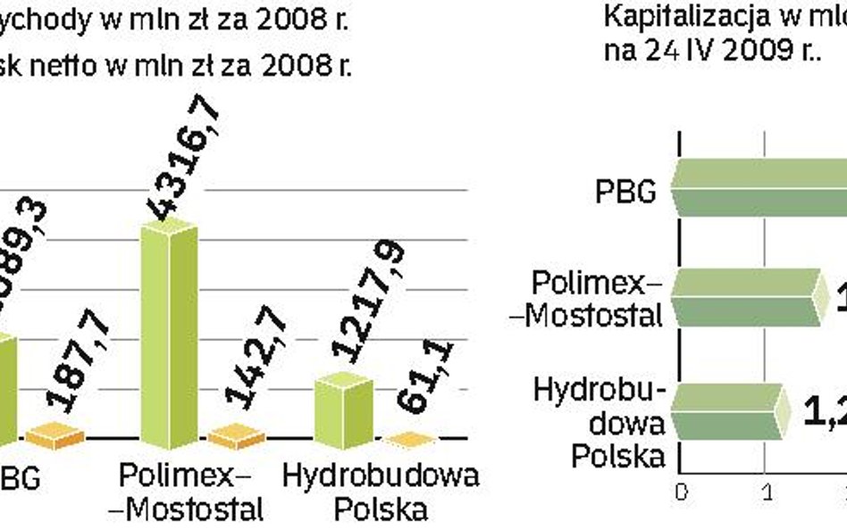 PBG ma najwyższą kapitalizację. Polimex-Mostostal ma jednak ponaddwukrotnie wyższe przychody. Grupa 