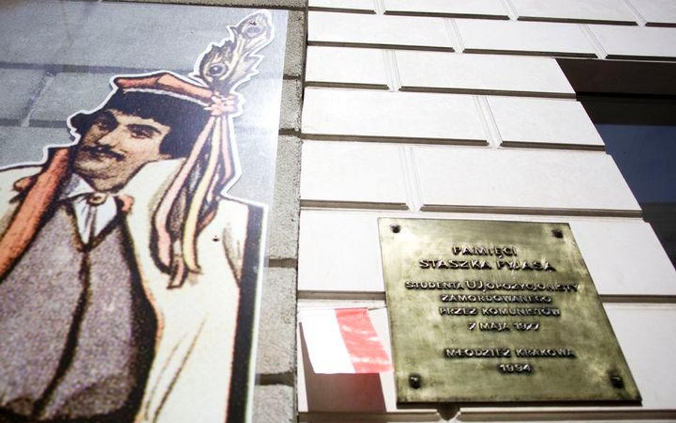 Tablica pamiątkowa umieszczona w miejscu śmierci Stanisława Pyjasa