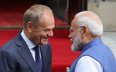 Premier Donald Tusk (L) i premier Republiki Indii Narendra Modi (P) podczas wizyty premiera Modiego 