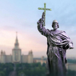 Projekt pomnika księcia Włodzimierza, jeszcze na Wróblowych Wzgórzach. W głębi widoczny gmach moskie