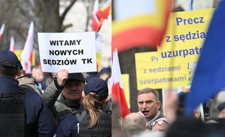 Uczestnicy jednej wyrażali poparcie, zaś drugiej - sprzeciw wobec czwórki sędziów Trybunału Konstytu