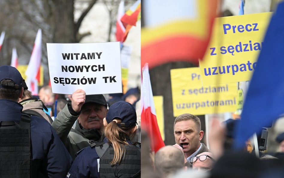 Uczestnicy jednej wyrażali poparcie, zaś drugiej - sprzeciw wobec czwórki sędziów Trybunału Konstytu