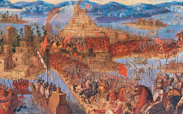 „Zdobycie Tenochtitlán przez wojska Cortésa” – hiszpański obraz olejny na desce z XVII w., autor nie