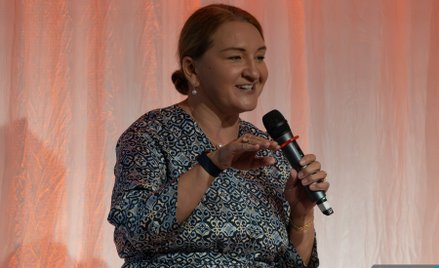 Austėja Landsbergienė podczas przemówienia na uroczystości prezentacji raportu Fundacji AICEE pt. „P