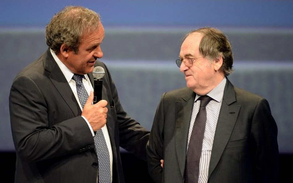 Prezydent UEFA Michel Platini i szef Francukiej Federacji Piłkarskiej Noel le Graët