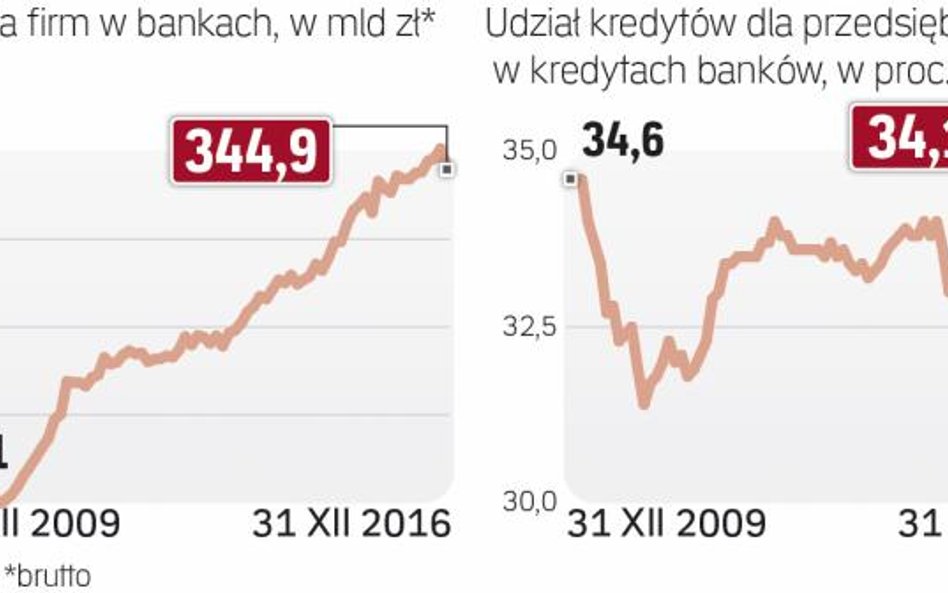 Firmowe kredyty rosną w umiarkowanym tempie