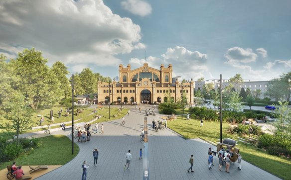 Pomiedzy Pałacem Lubomirskich a zrewitalizowaną Halą Gwardii w miejsce schowanego pod ziemię parking