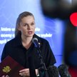 Minister edukacji Barbara Nowacka na konferencji prasowej nt. programu „Laptop dla ucznia”