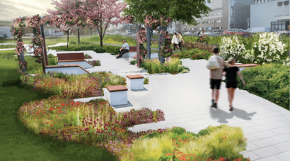 Projekt przewiduje montaż tradycyjnych ławek oraz ławek-huśtawek, a także dodatkowych siedzisk i per