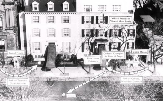 Plan sytuacyjny miejsca zamachu na prezydenta Harry’ego Trumana 1 listopada 1950 r.