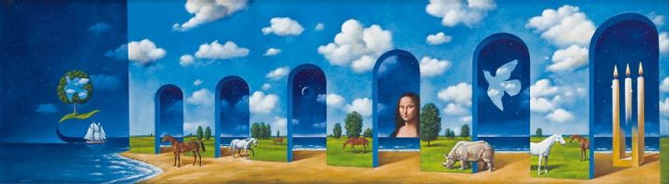 Wyróżnia się wyjątkowy obraz Rafała Olbińskiego.