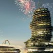 Real Madrid Resort Island to wyspa z hotelem, stadionem i przystanią na planie klubowego herbu