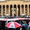 Manifestanci przed budynkiem parlamentu Gruzji