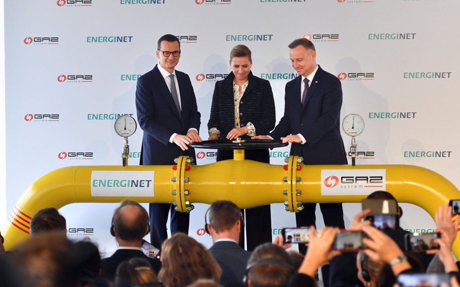 Mateusz Morawiecki, Mette Fredriksen i Andrzej Duda w czasie otwarcia Baltic Pipe