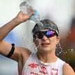 Katarzyna Zdziebło na trasie maratonu w chodzie sportowym