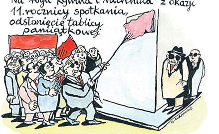 Komentarz rysunkowy. Na rogu Rywina i Michnika