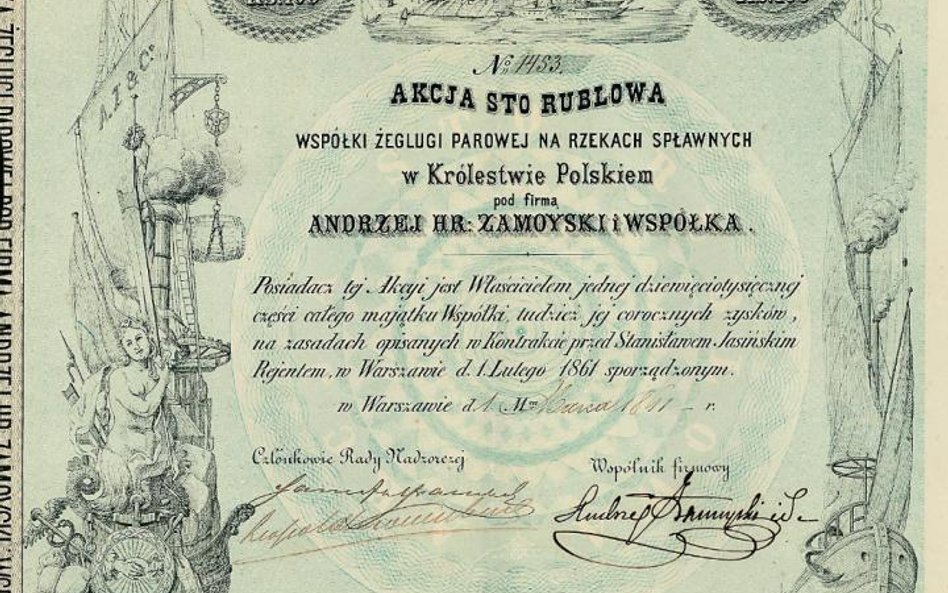 1,8 tys. zł kosztuje akcja z 1861 r. z autografem Andrzeja Zamoyskiego.