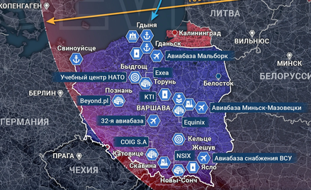 Propagandowa mapa kolportowana na rosyjskich kanałach Telegram, przedstawiająca scenariusz potencjal