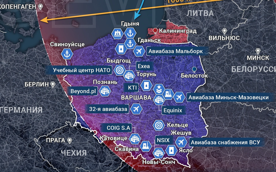 Propagandowa mapa kolportowana na rosyjskich kanałach Telegram, przedstawiająca scenariusz potencjal