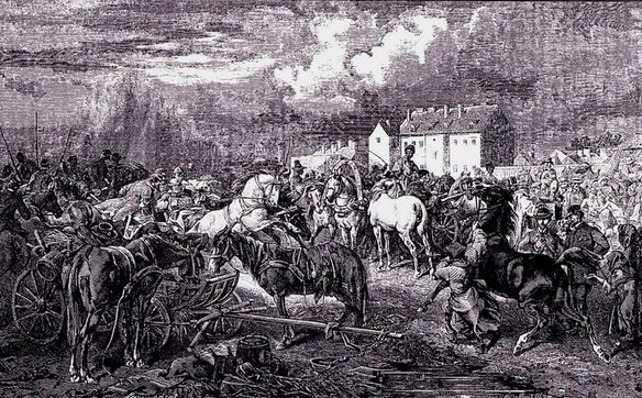 Grafika „Targ na konie” na podstawie obrazu Juliusza Kossaka opublikowana w czasopiśmie „Kłosy”