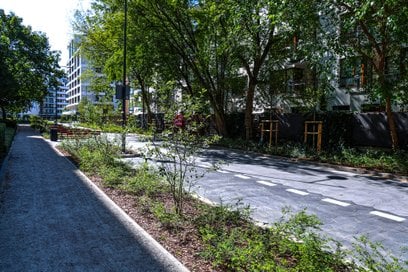 Dotychczas nieprzejezdna i zarośnięta dziką zielenią ulica, została przekształcona w tzw. woonerf