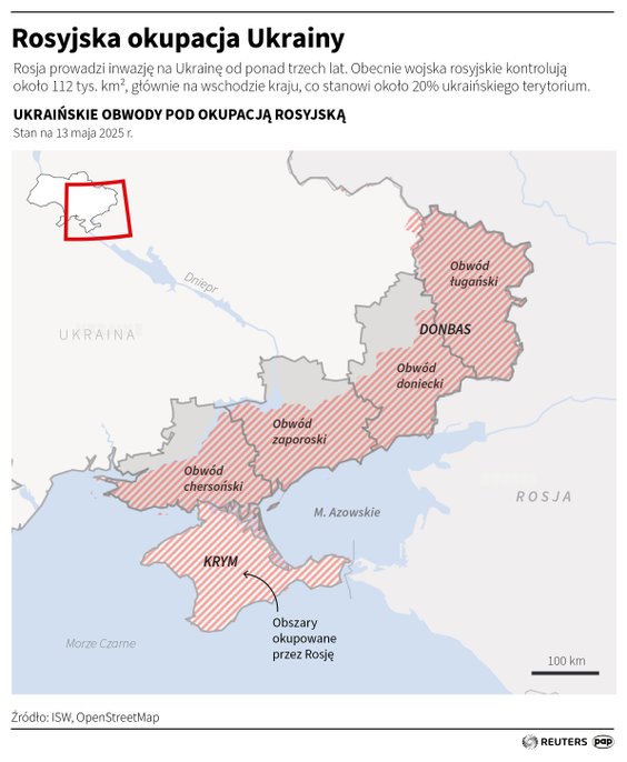 Tereny na Ukrainie okupowane przez Rosję