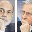 Szef Fedu Ben Bernanke (z lewej) wzmocnił dolara mówiąc, że QE3 jest mało prawdopodobne. Prezes EBC 