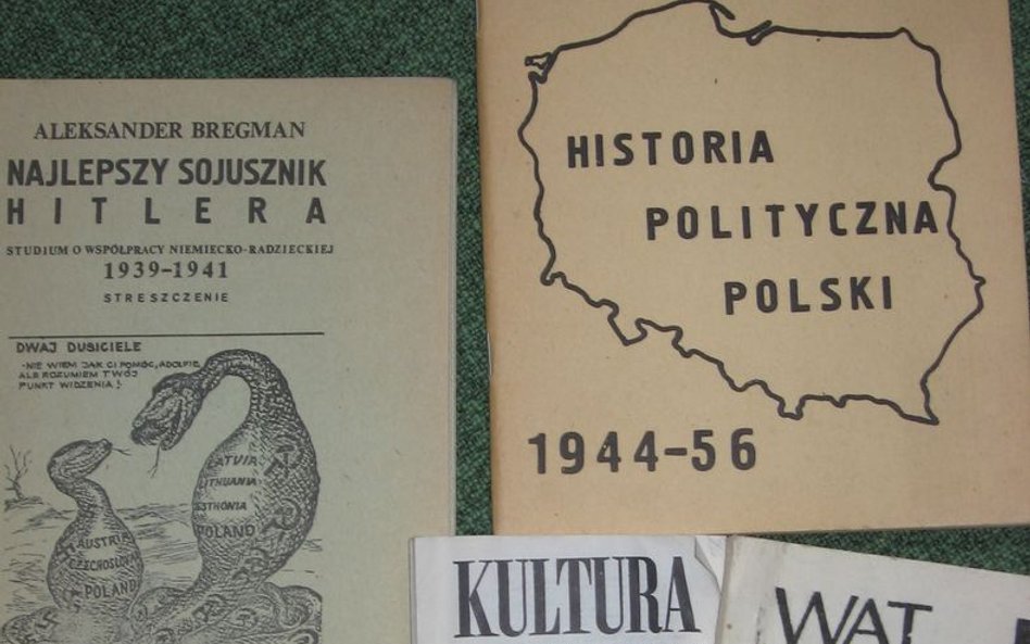 Polskie książki i broszury podziemne z lat 80.; wśród nich – reprint paryskiej „Kultury”