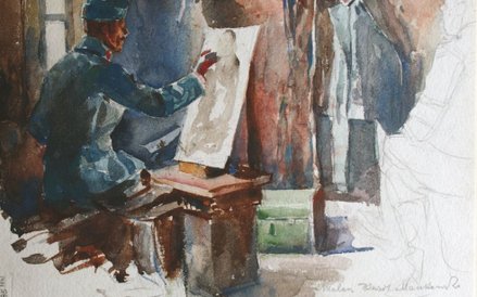 Stanisław Janowski, Portret chor. Karola Maszkowskiego przy sztalugach, Czewel na Wołyniu 1916, akwa