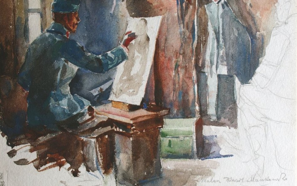 Stanisław Janowski, Portret chor. Karola Maszkowskiego przy sztalugach, Czewel na Wołyniu 1916, akwa