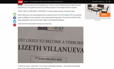 Nauczyciel do uczennicy: Będziesz terrorystką