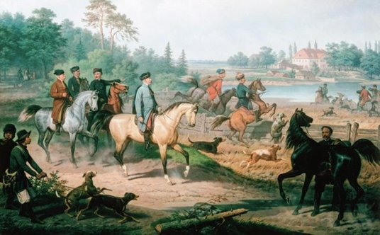 Jedną z ulubionych rozrywek szlachty były polowania (obraz Januarego Suchodolskiego)