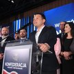 Wybory do Parlamentu Europejskiego 2024. Lider Konfederacji Sławomir Mentzen w sztabie wyborczym Kon