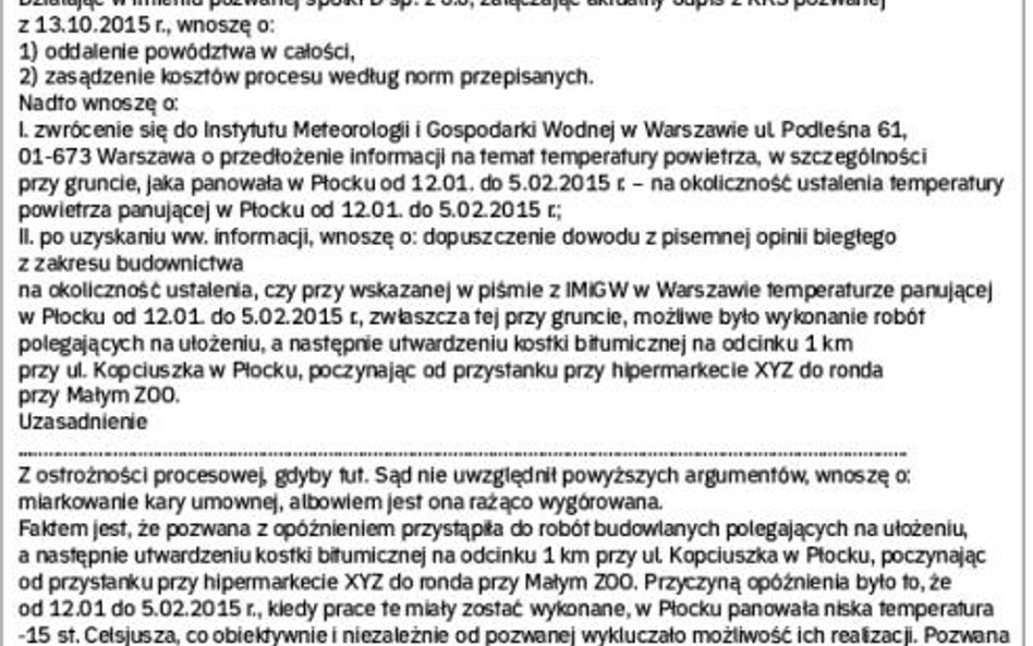 Wzór nr 2. odpowiedzi na pozew