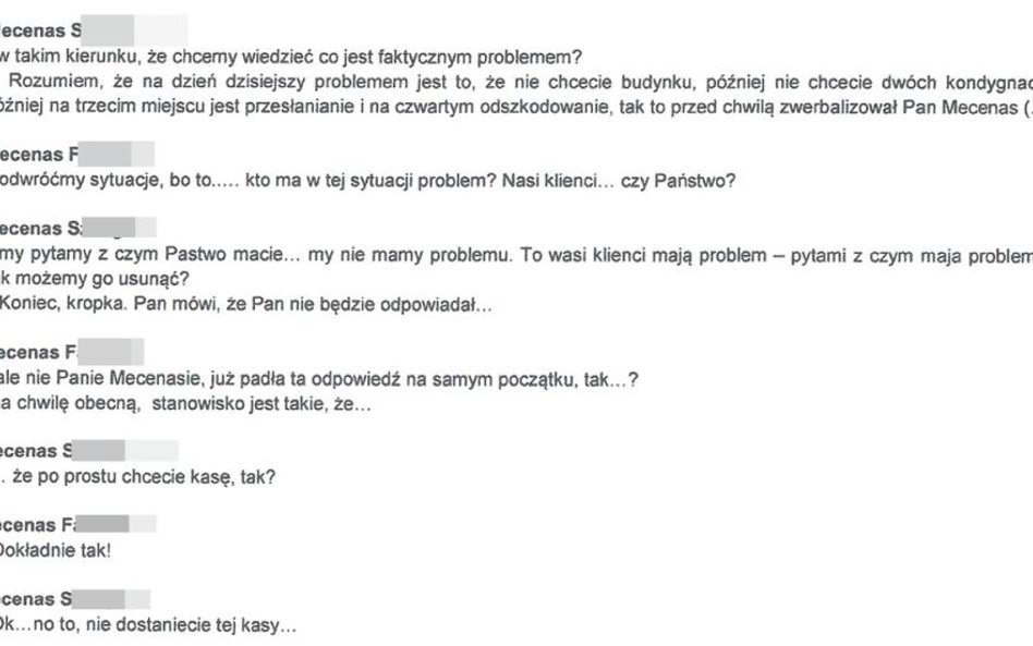 Zapis rozmowy prawników - jeden reprezentuje szantażystów, drugi - inwestora