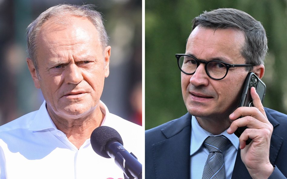 Były premier Mateusz Morawiecki (z prawej) cieszy się w sondażu największym poparciem wyborców Konfe