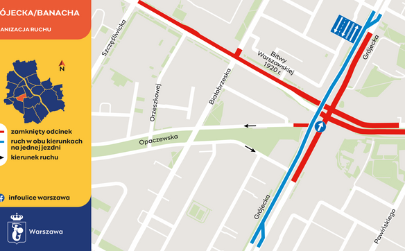 Organizacja ruchu na Ochocie w rejonie skrzyżowania Grójeckiej i Banacha
