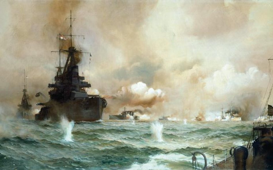 Okręty liniowe w bitwie jutlandzkiej, mal. Montague Dawson, lata 30. XX w.