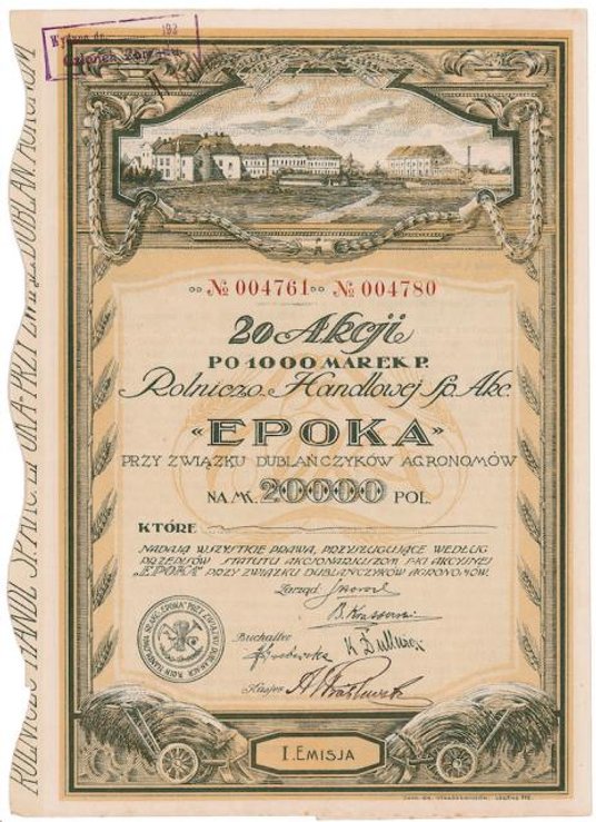 Akcję spółki Epoka sprzedano za tysiąc złotych (cena wyw. 250 zł).