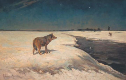 Wielkim powodzeniem cieszą się wilki malowane przez Alfreda Wierusza-Kowalskiego.