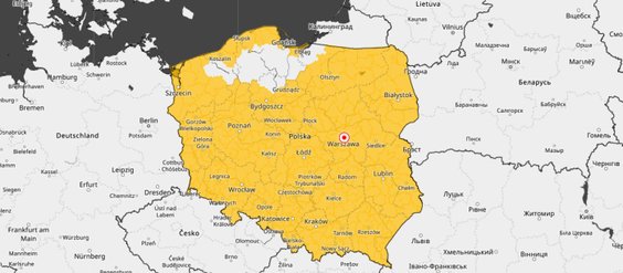 Mapa alertów pogodowych IMGW, stan na 27 grudnia 2025 r. na godzinę 12:20