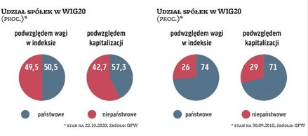 Poza strukturą branżową WIG20 od lat obarczony był wysokim udziałem firm kontrolowanych przez państw