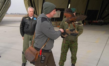 Sokolnik na lotnisku w Szawlach na Litwie, gdzie stacjonują polskie samoloty