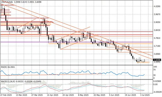 Wykres dzienny USDPLN
