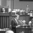 Prezydent Czechosłowackiej Republiki Federalnej Václav Havel przemawia w Sejmie. Warszawa, 25 styczn