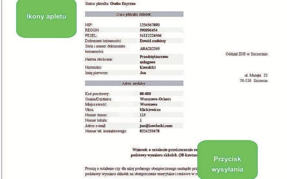 Rysunek 1: Aplet podpisująco-wysyłający